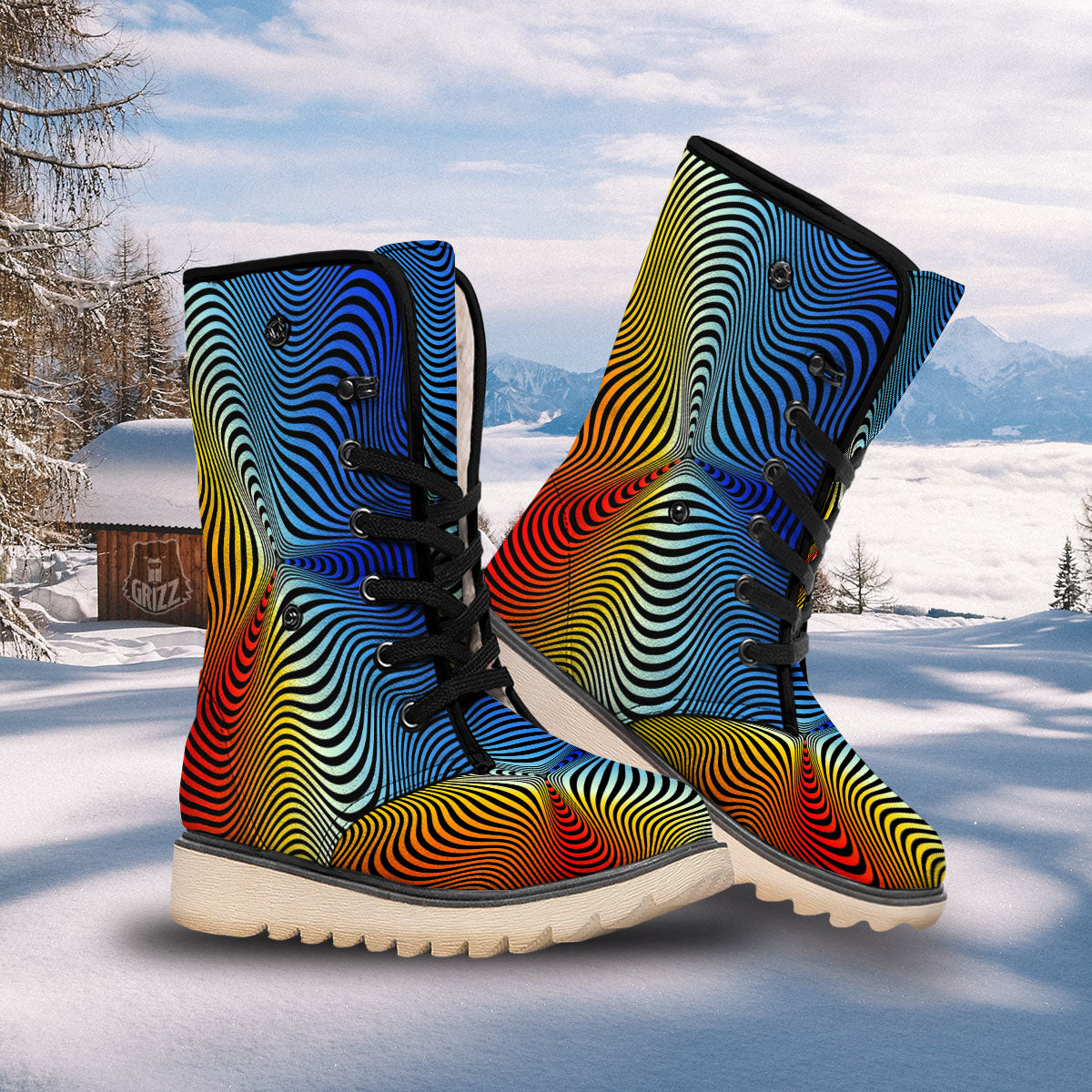 Psychedelic Optical Vibrant Illusion Snow Boots-grizzshop