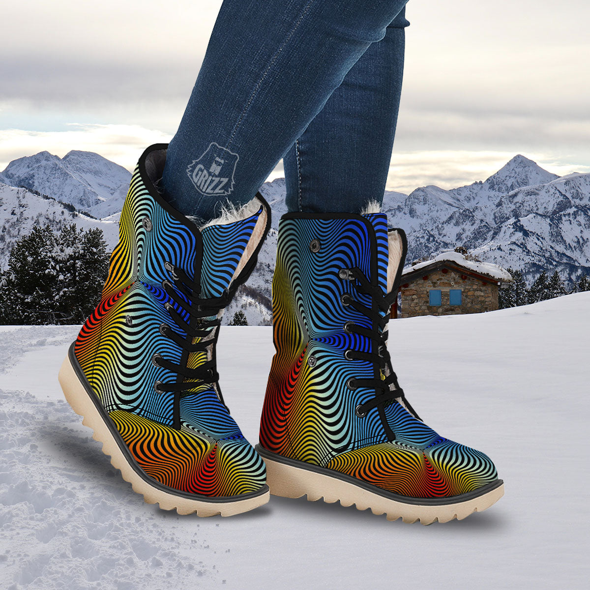 Psychedelic Optical Vibrant Illusion Snow Boots-grizzshop
