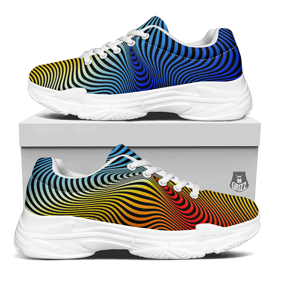 Psychedelic Optical Vibrant Illusion White Chunky Shoes-grizzshop