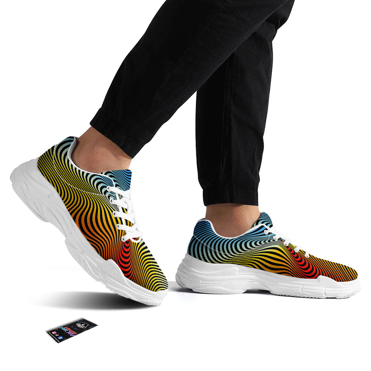 Psychedelic Optical Vibrant Illusion White Chunky Shoes-grizzshop