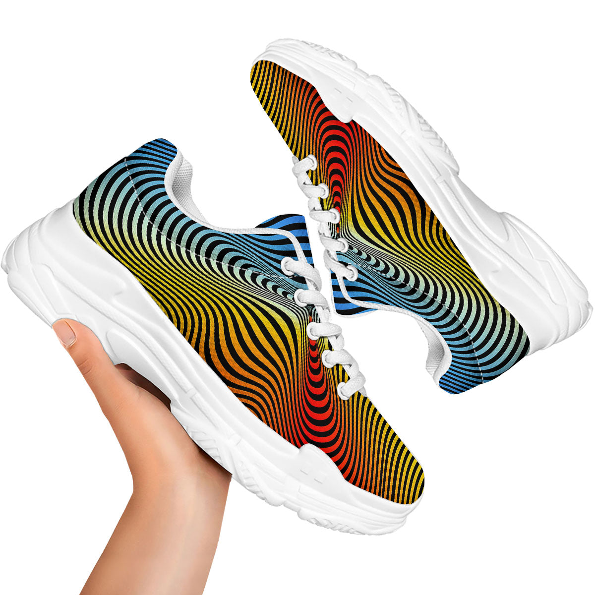 Psychedelic Optical Vibrant Illusion White Chunky Shoes-grizzshop
