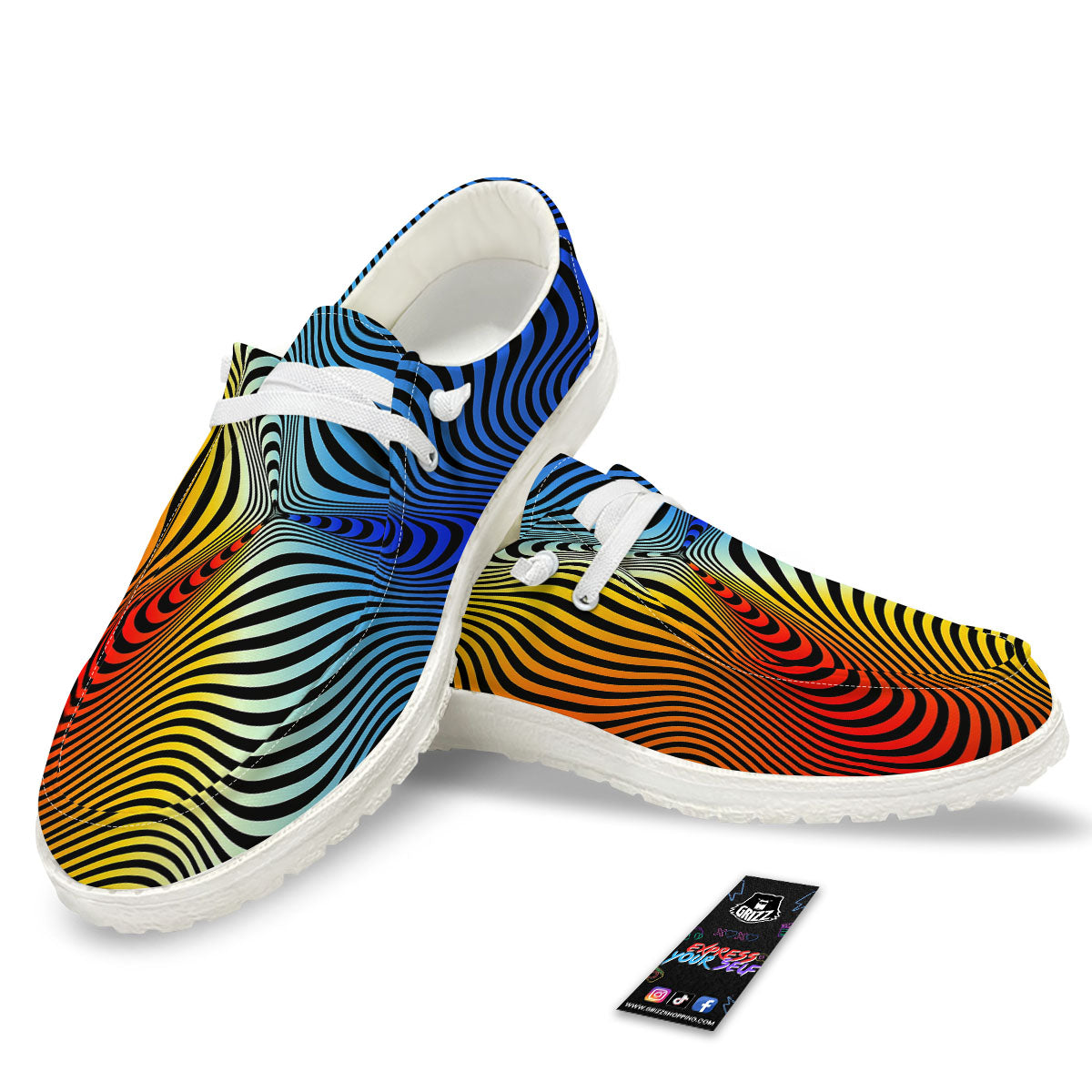 Psychedelic Optical Vibrant Illusion White Loafers-grizzshop