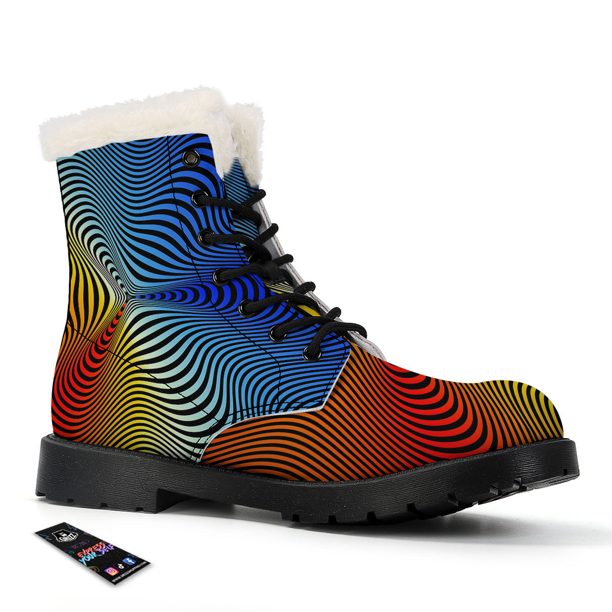 Psychedelic Optical Vibrant Illusion Winter Boots-grizzshop