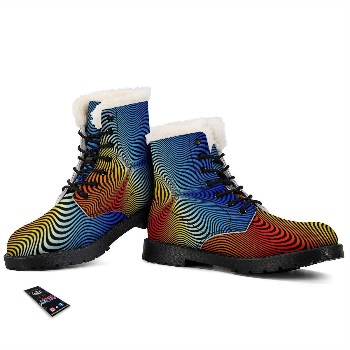 Psychedelic Optical Vibrant Illusion Winter Boots-grizzshop