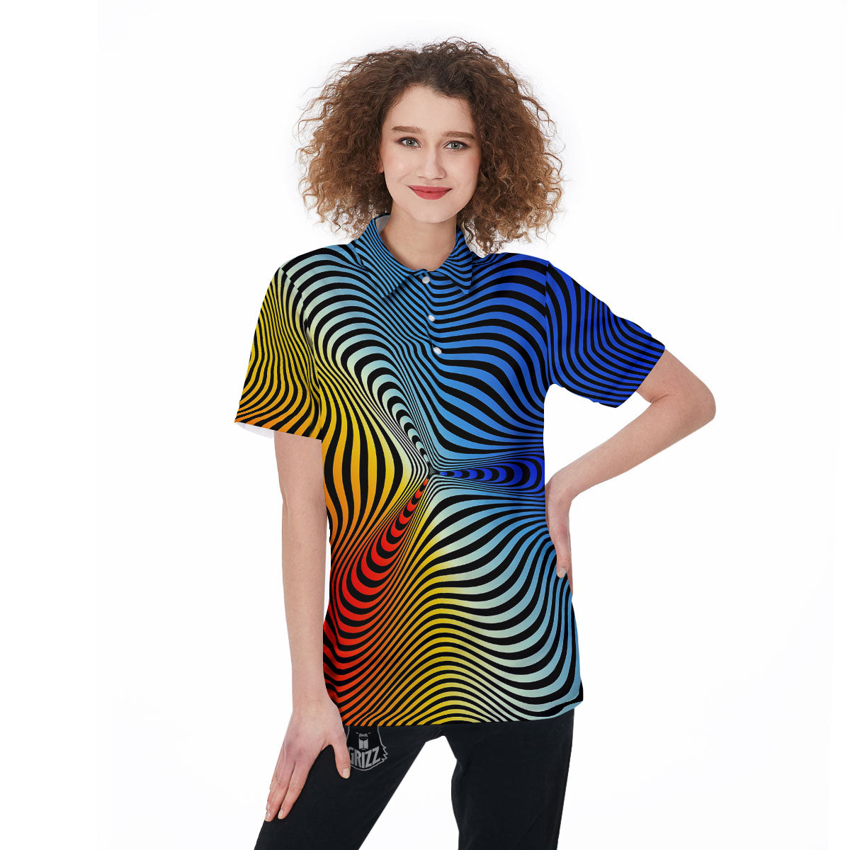 Psychedelic Optical Vibrant Illusion Women's Golf Shirts-grizzshop