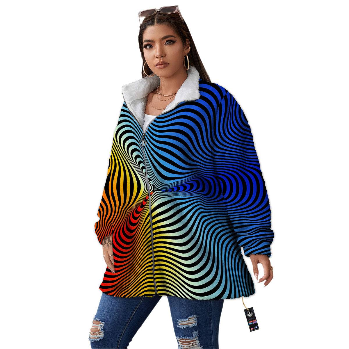 Psychedelic Optical Vibrant Illusion Women's Sherpa Jacket-grizzshop