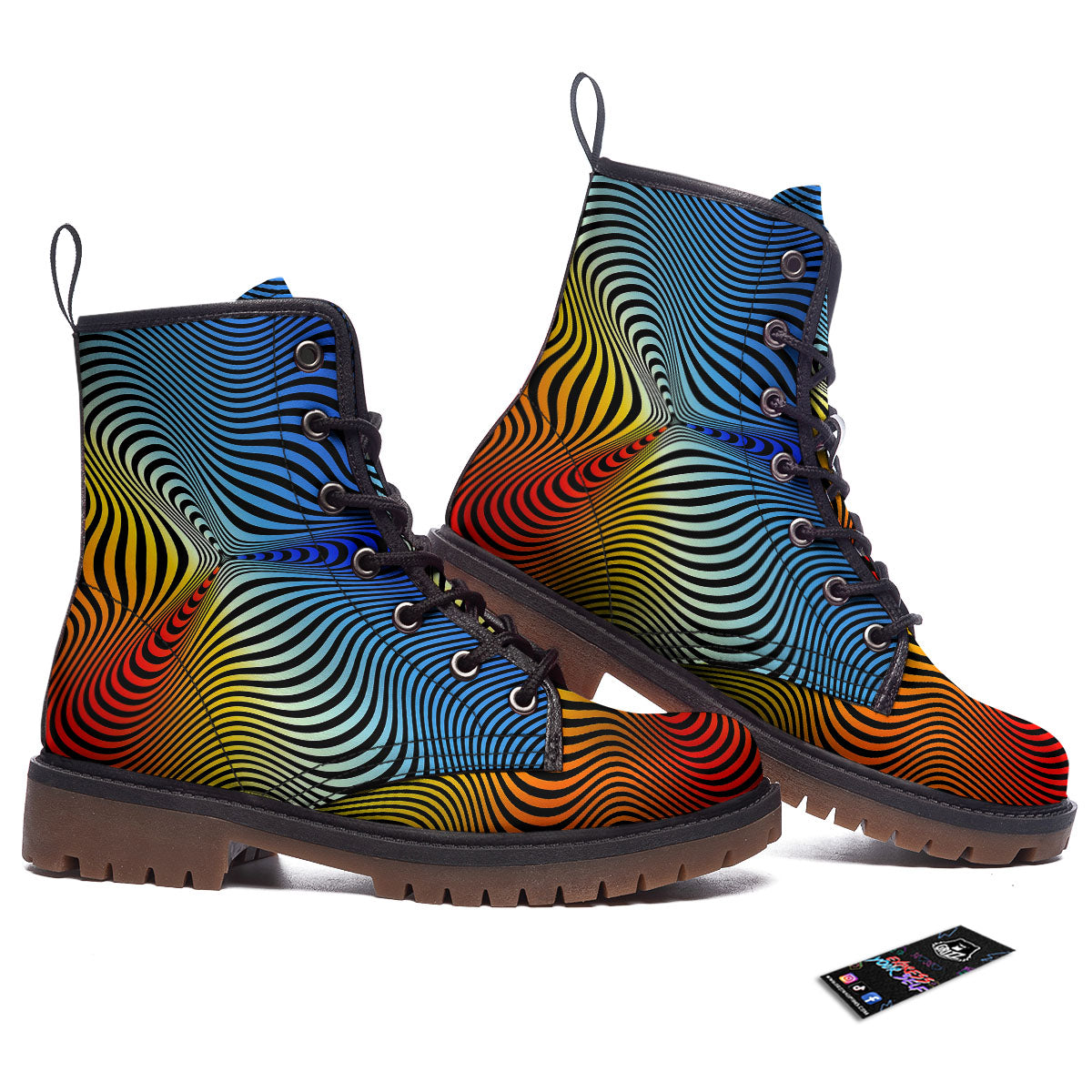 Psychedelic Optical Vibrant Illusion Work Boots-grizzshop