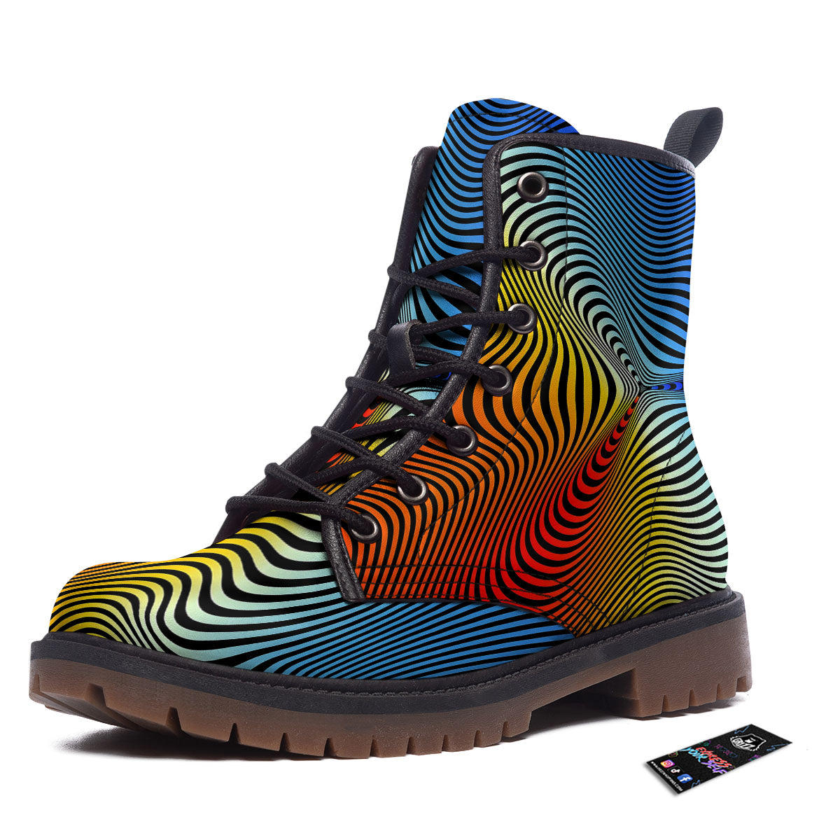 Psychedelic Optical Vibrant Illusion Work Boots-grizzshop