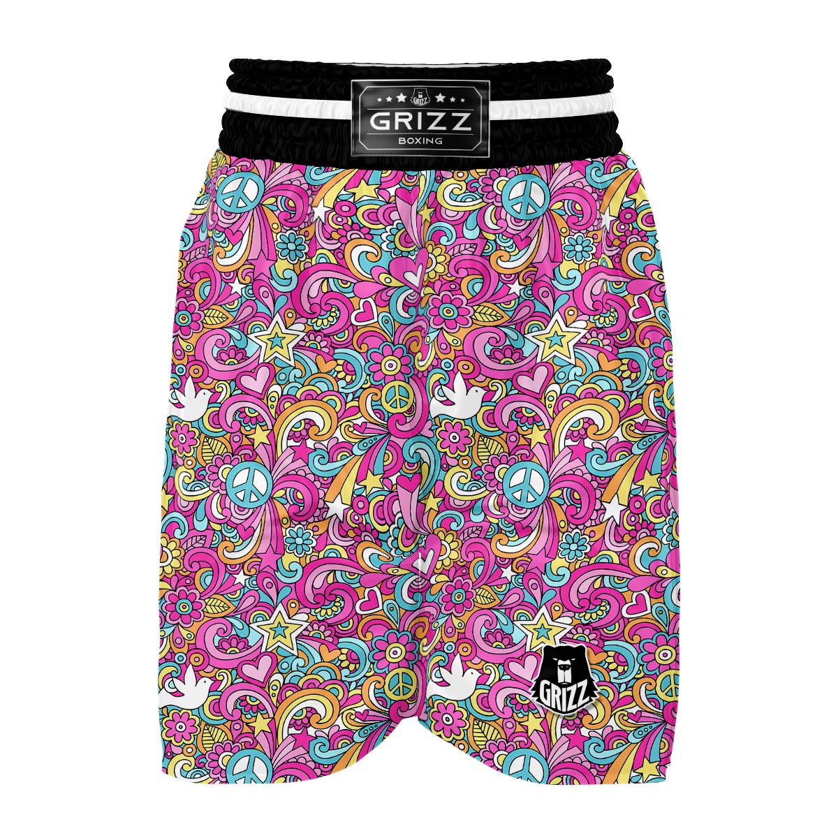Psychedelic Pattern Print Boxing Shorts-grizzshop
