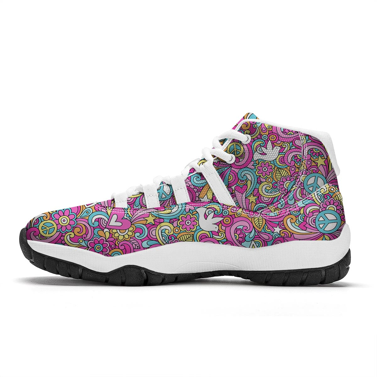 Psychedelic Pattern Print White Bball Shoes-grizzshop