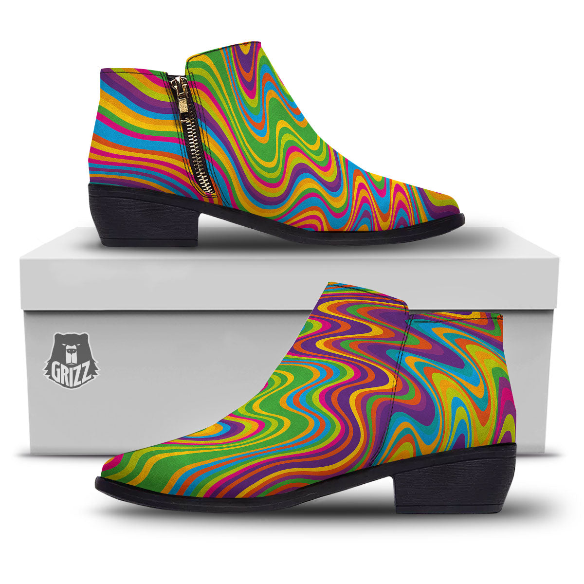 Psychedelic Rainbow Print Pattern Ankle Boots-grizzshop