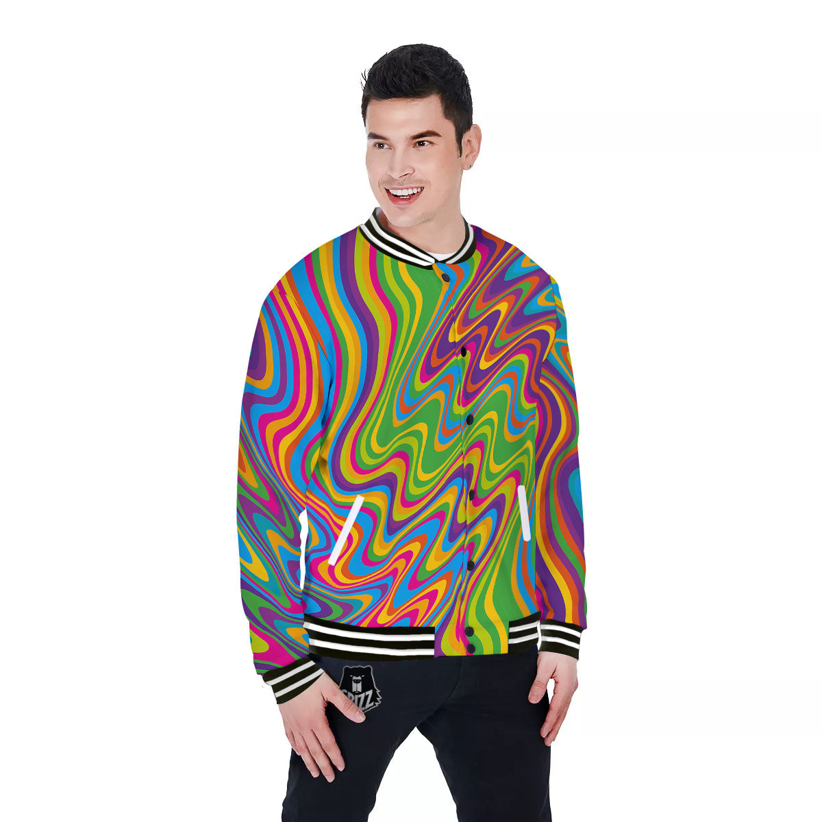 Psychedelic Rainbow Print Pattern Baseball Jacket-grizzshop