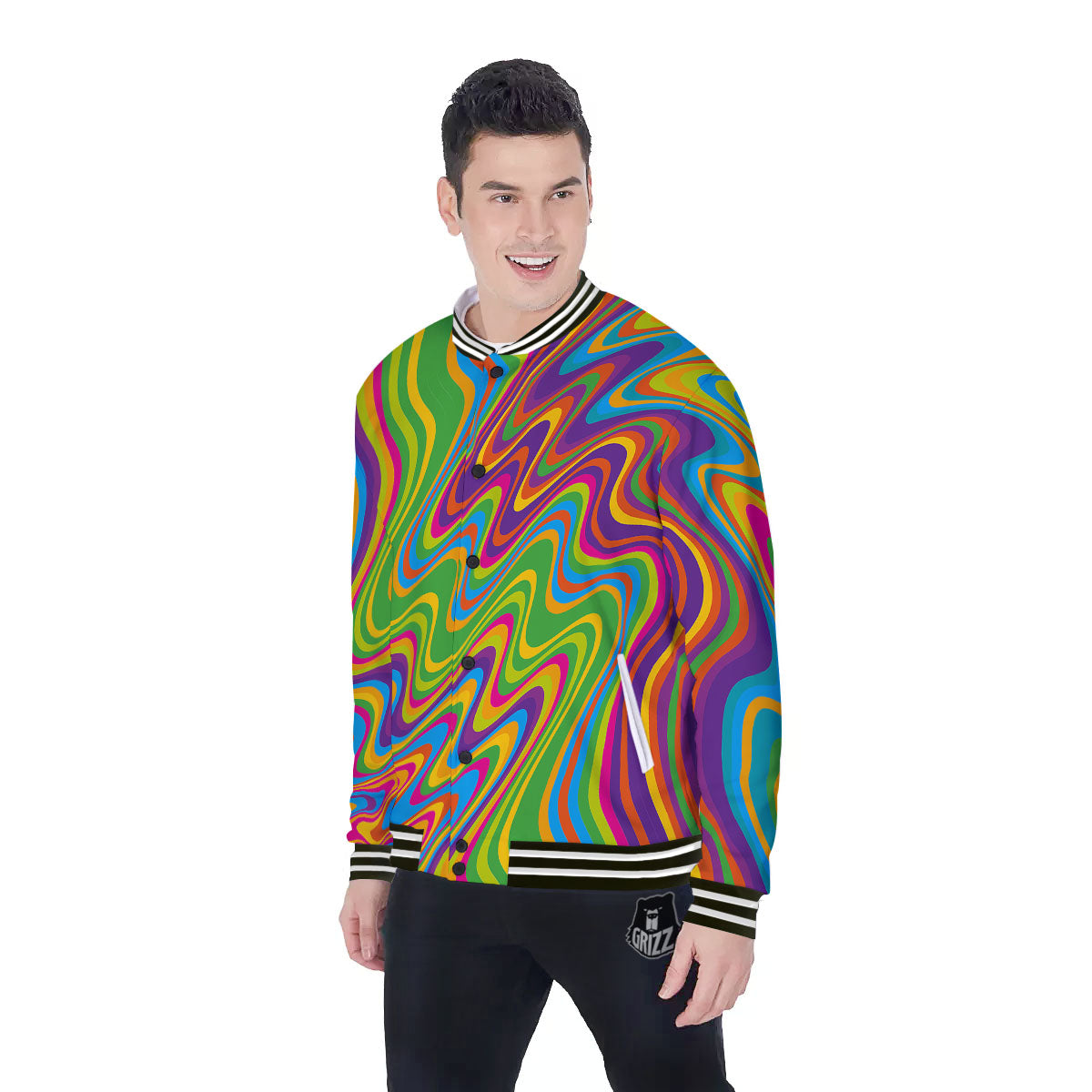 Psychedelic Rainbow Print Pattern Baseball Jacket-grizzshop