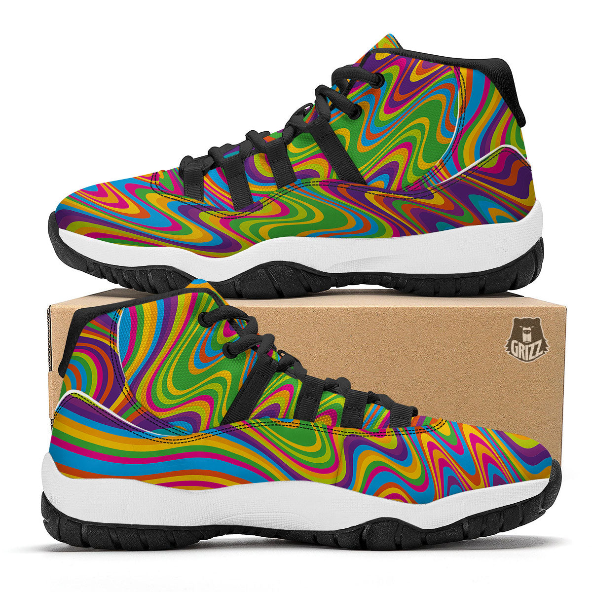 Psychedelic Rainbow Print Pattern Black Bball Shoes-grizzshop