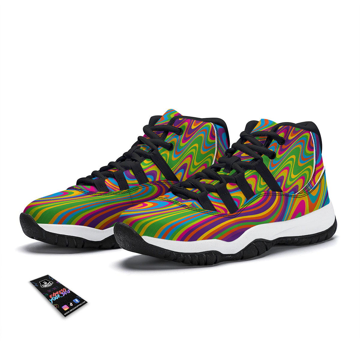 Psychedelic Rainbow Print Pattern Black Bball Shoes-grizzshop