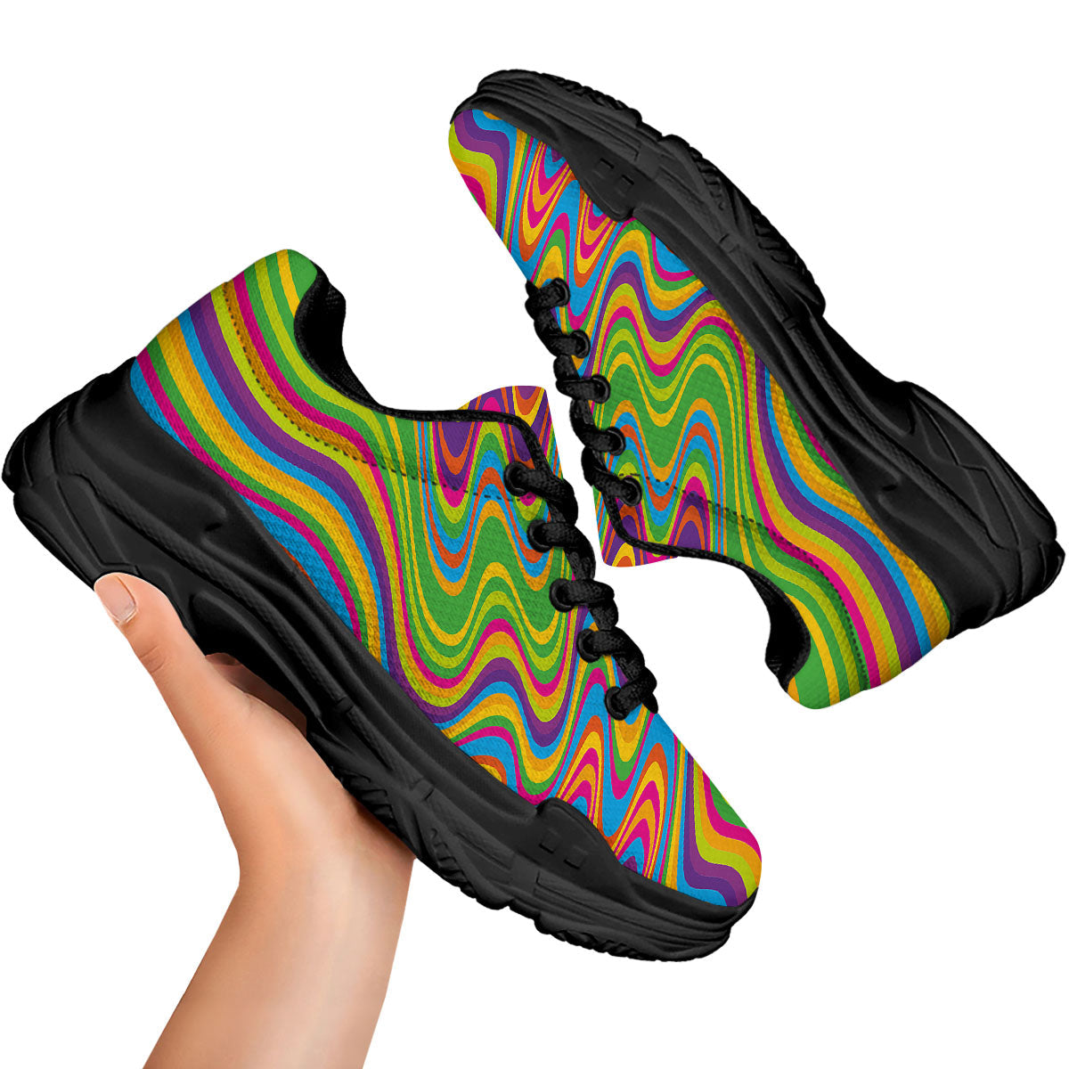Psychedelic Rainbow Print Pattern Black Chunky Shoes-grizzshop