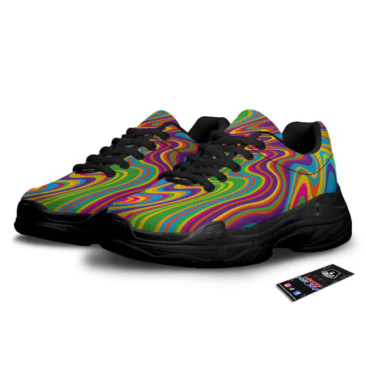 Psychedelic Rainbow Print Pattern Black Chunky Shoes-grizzshop