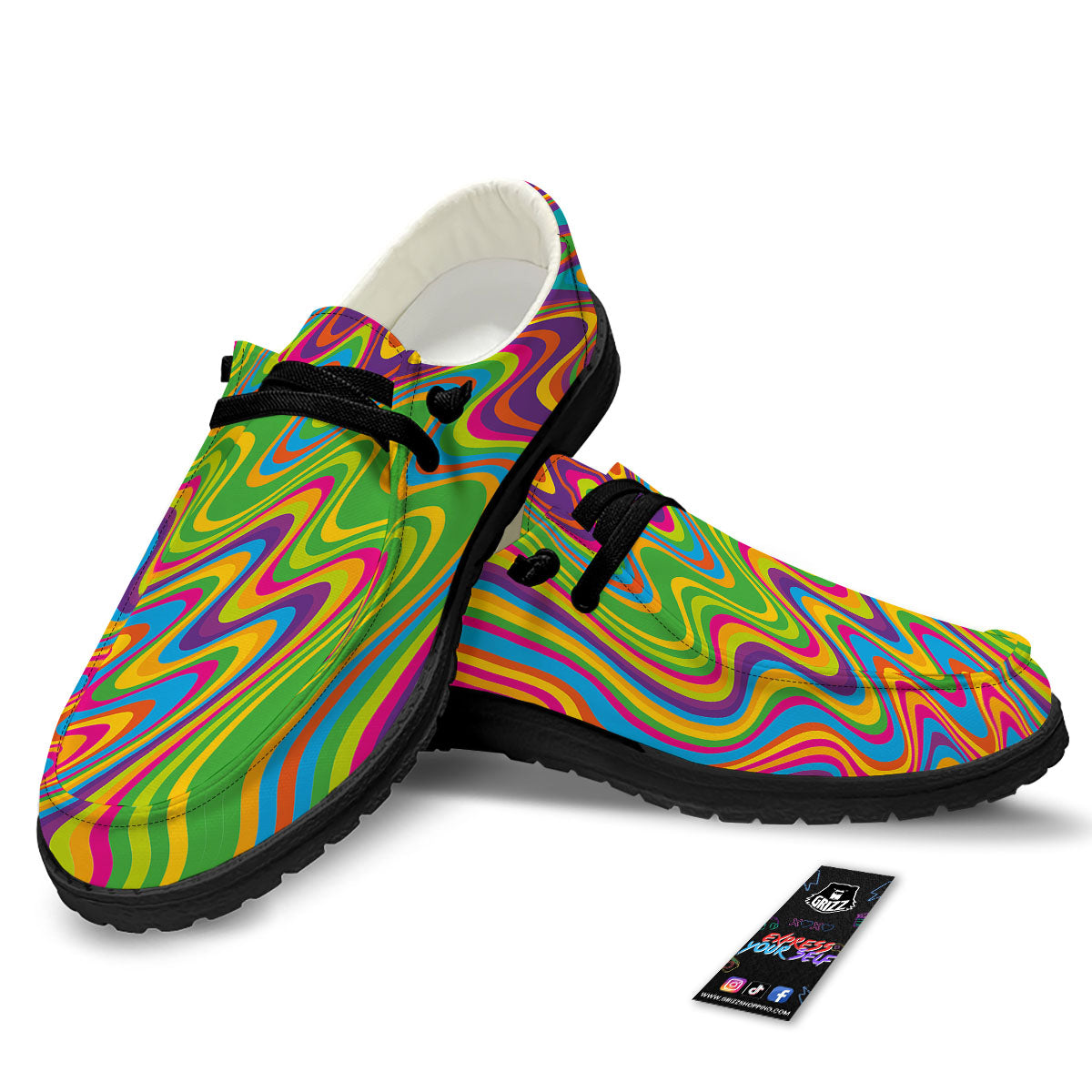 Psychedelic Rainbow Print Pattern Black Loafers-grizzshop