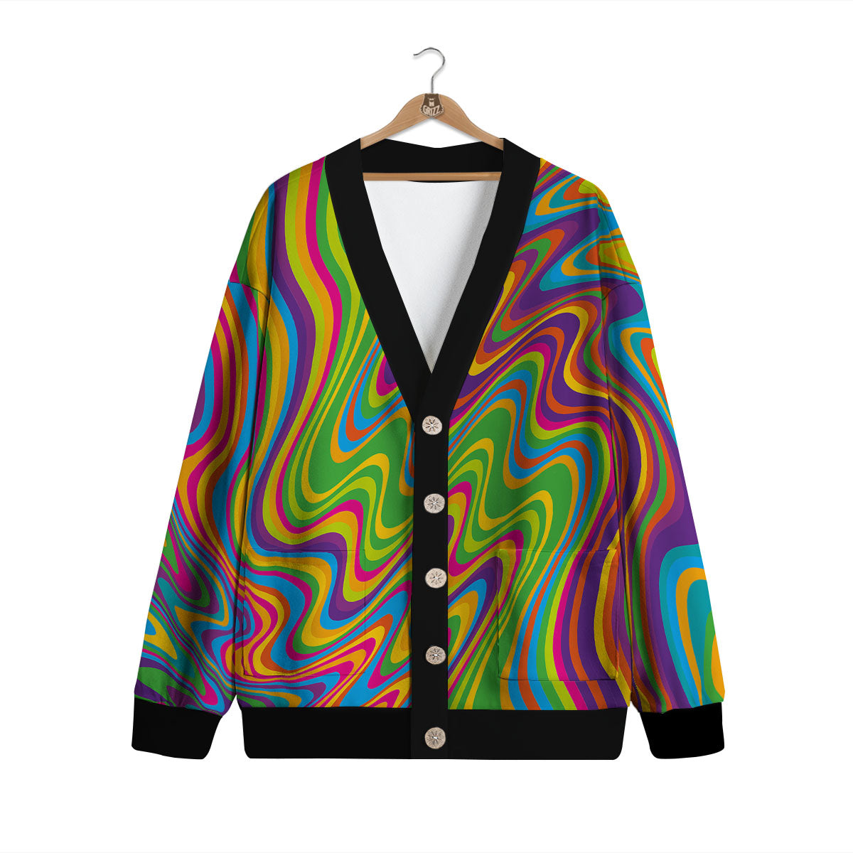Psychedelic Rainbow Print Pattern Cardigan-grizzshop