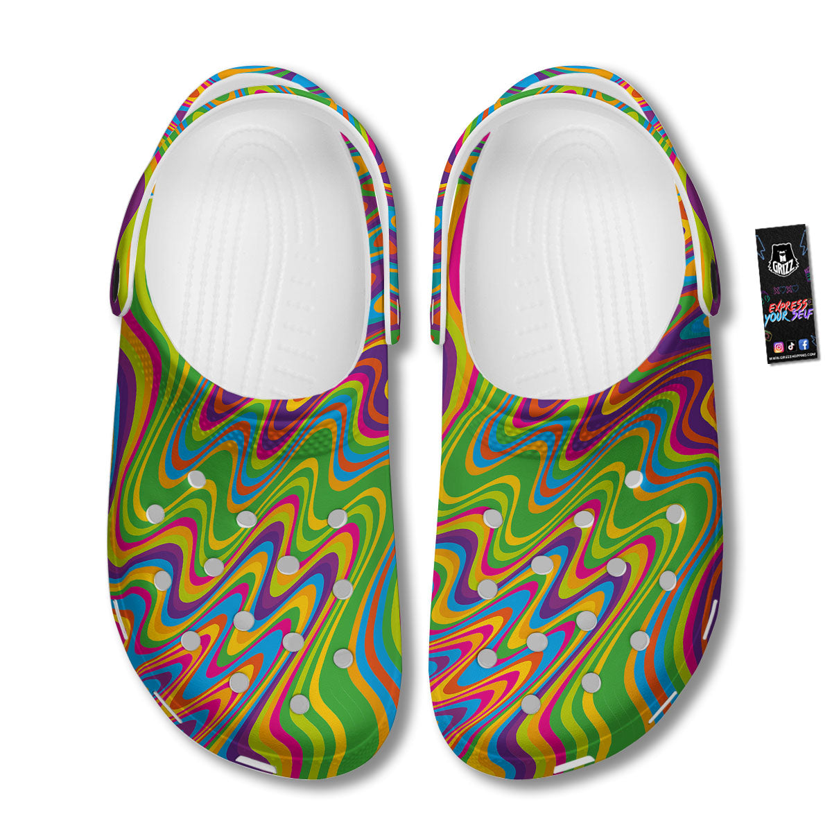 Psychedelic Rainbow Print Pattern Clog-grizzshop