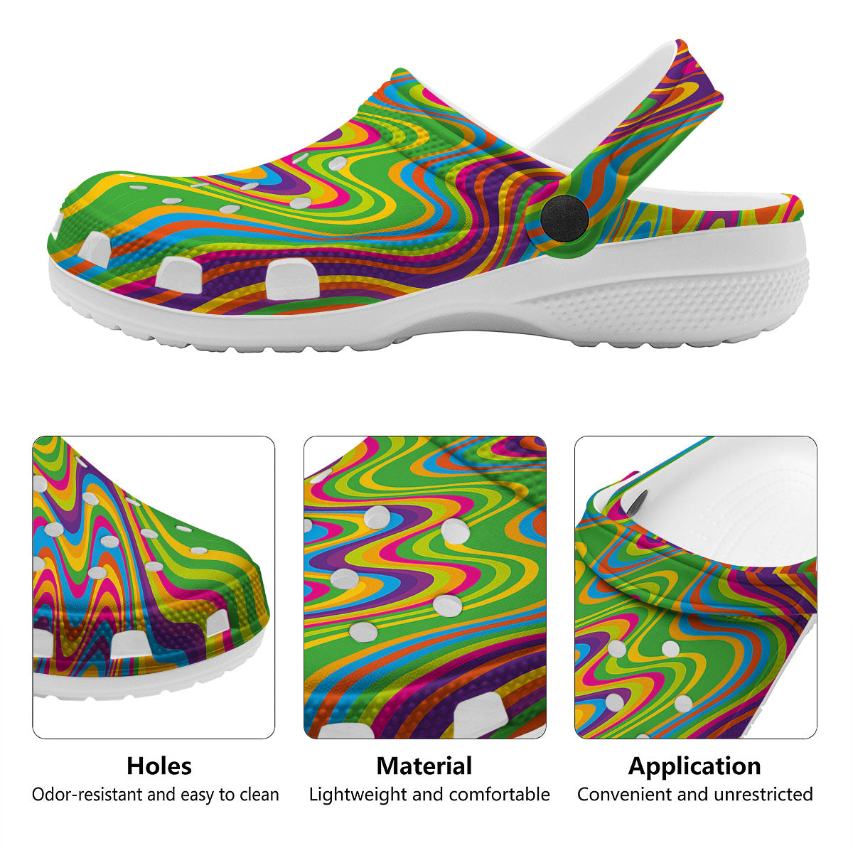 Psychedelic Rainbow Print Pattern Clog-grizzshop