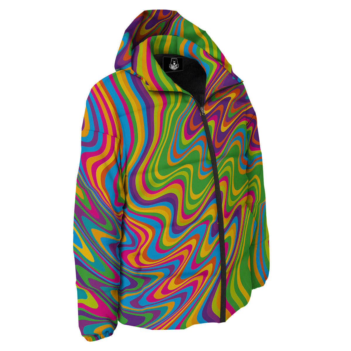 Psychedelic Rainbow Print Pattern Down Jacket-grizzshop