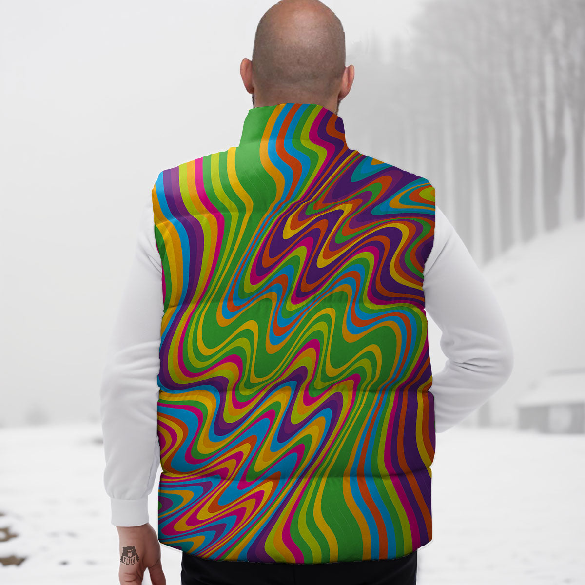Psychedelic Rainbow Print Pattern Down Vest