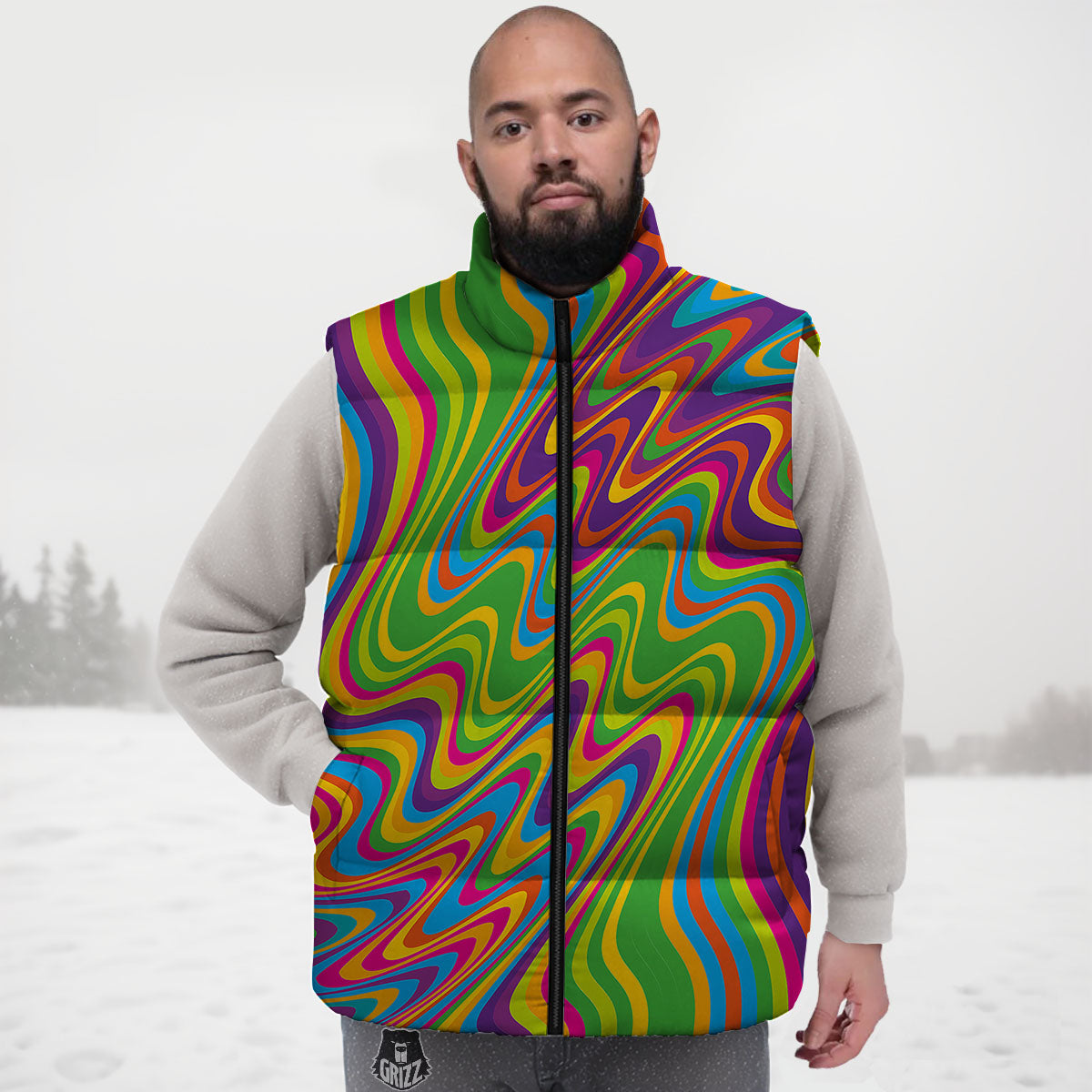 Psychedelic Rainbow Print Pattern Down Vest