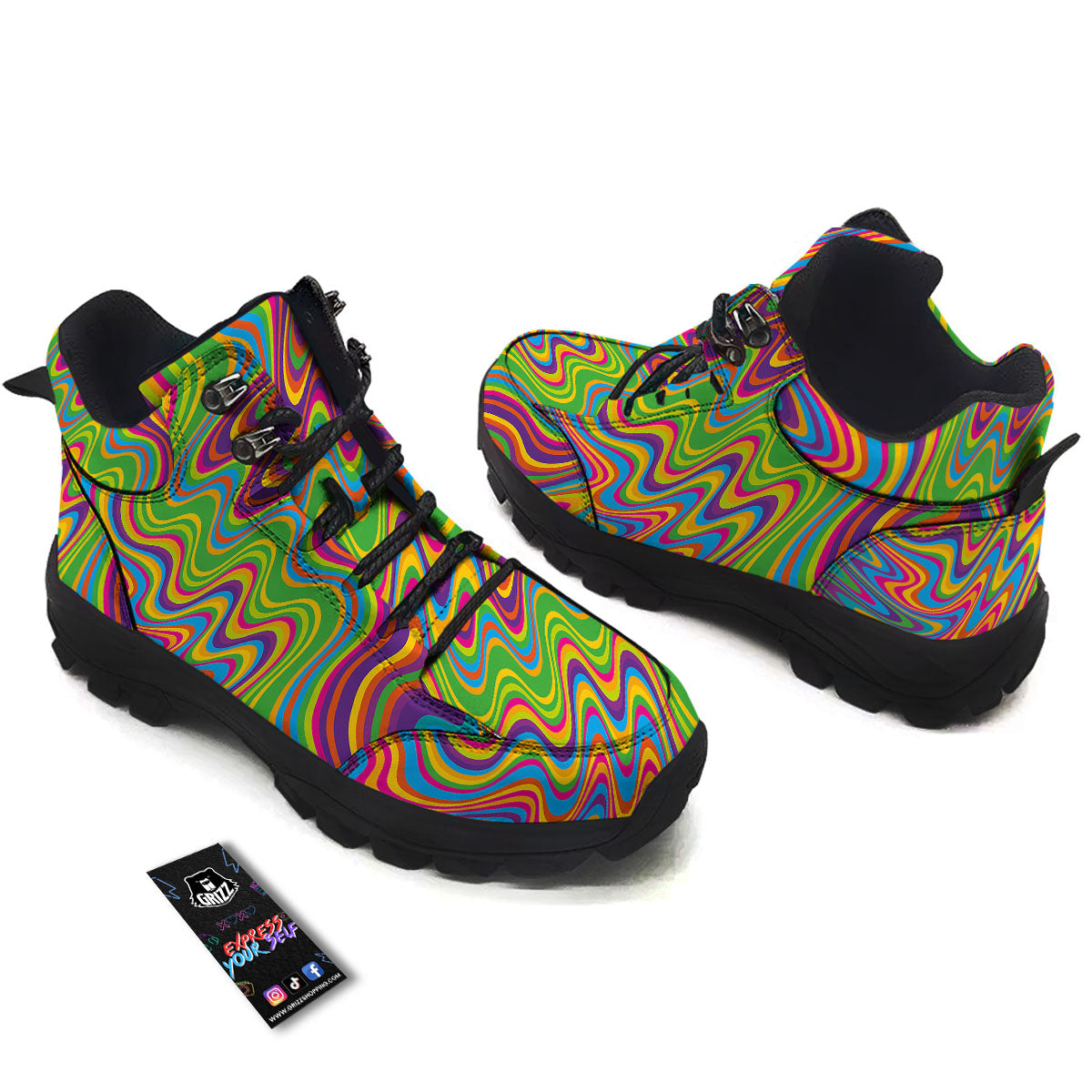 Psychedelic Rainbow Print Pattern Hiking Shoes-grizzshop
