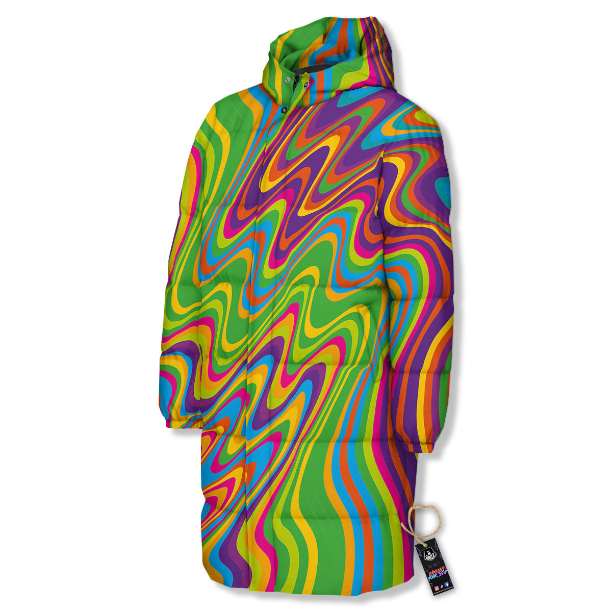 Psychedelic Rainbow Print Pattern Long Down Jacket-grizzshop