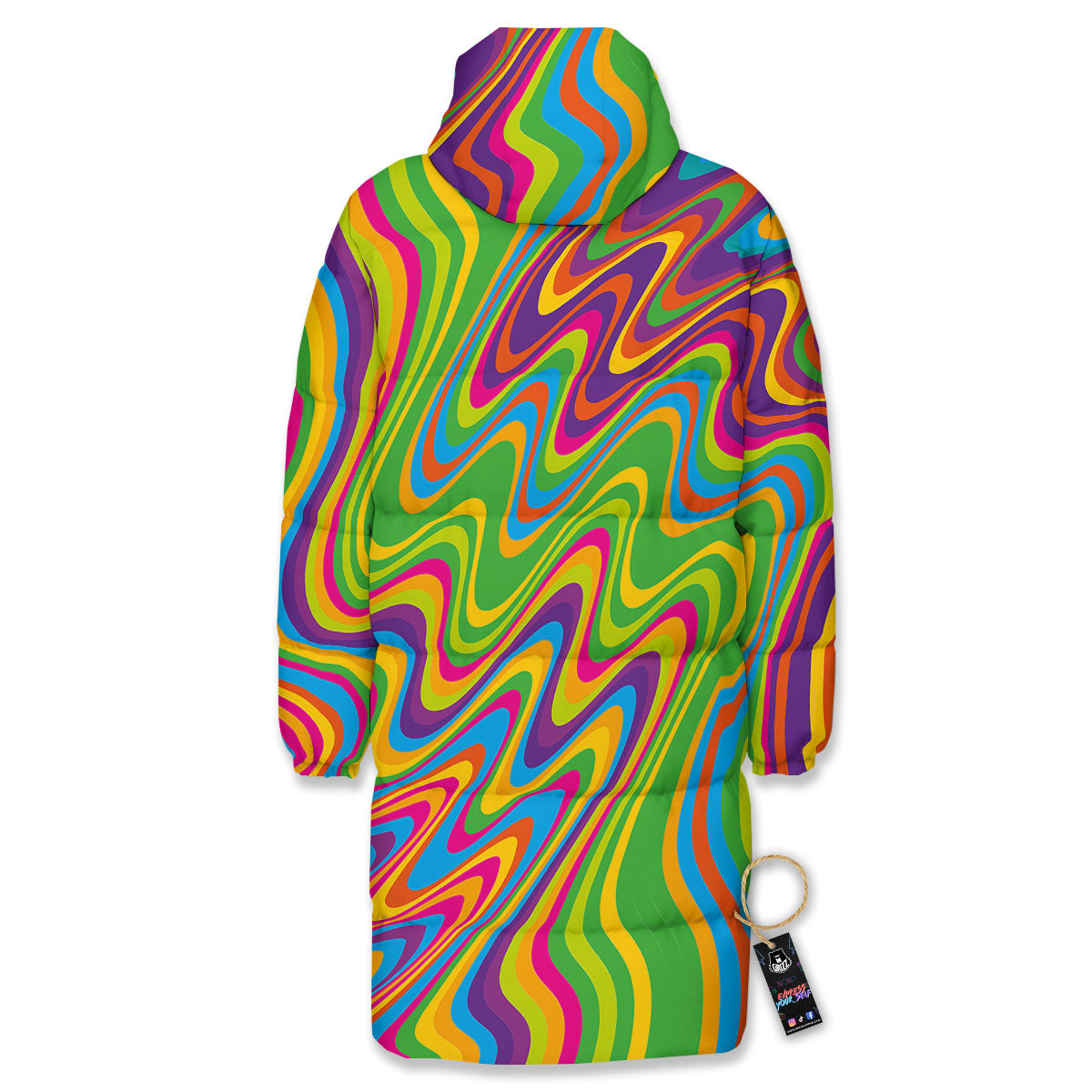Psychedelic Rainbow Print Pattern Long Down Jacket-grizzshop