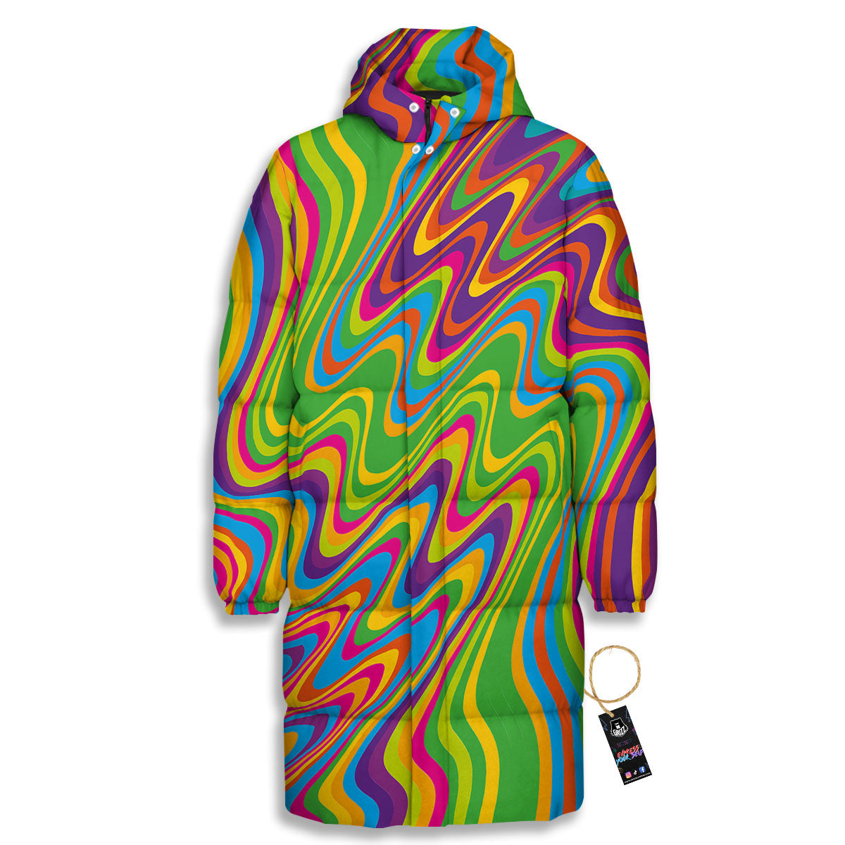 Psychedelic Rainbow Print Pattern Long Down Jacket-grizzshop