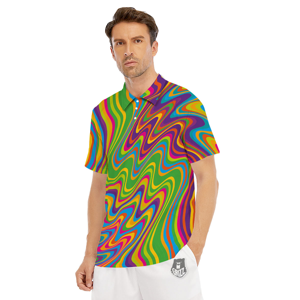 Psychedelic Rainbow Print Pattern Men's Golf Shirts-grizzshop