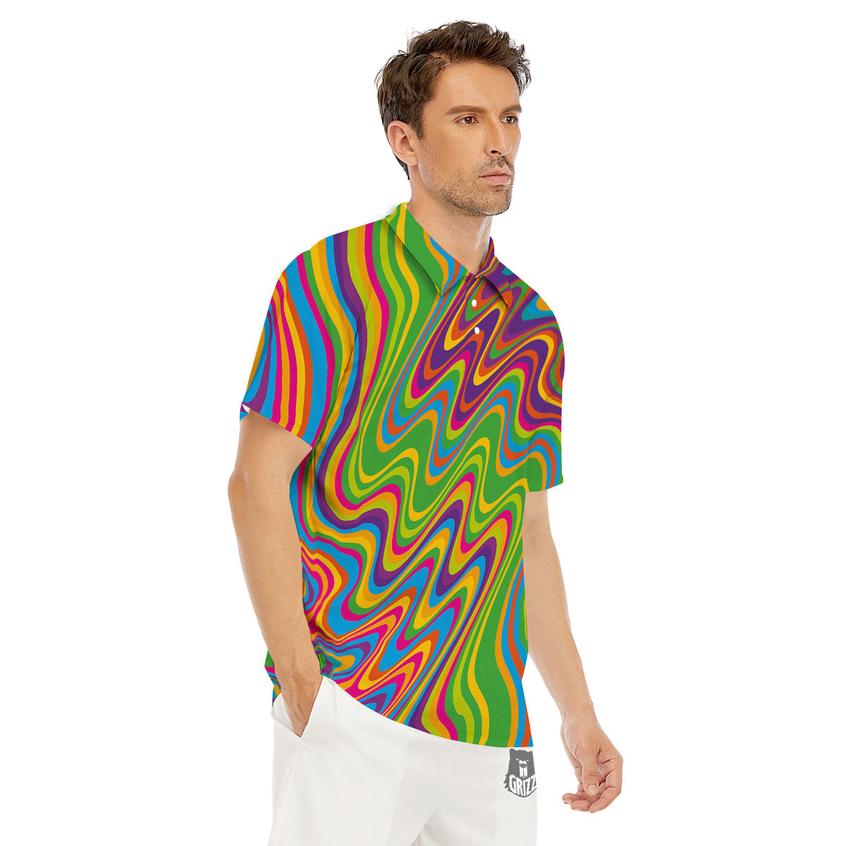 Psychedelic Rainbow Print Pattern Men's Golf Shirts-grizzshop