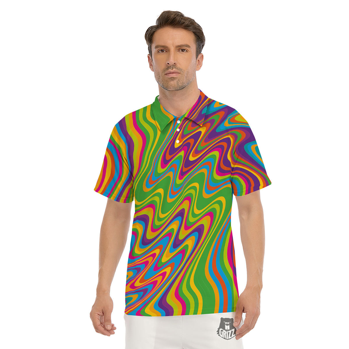 Psychedelic Rainbow Print Pattern Men's Golf Shirts-grizzshop