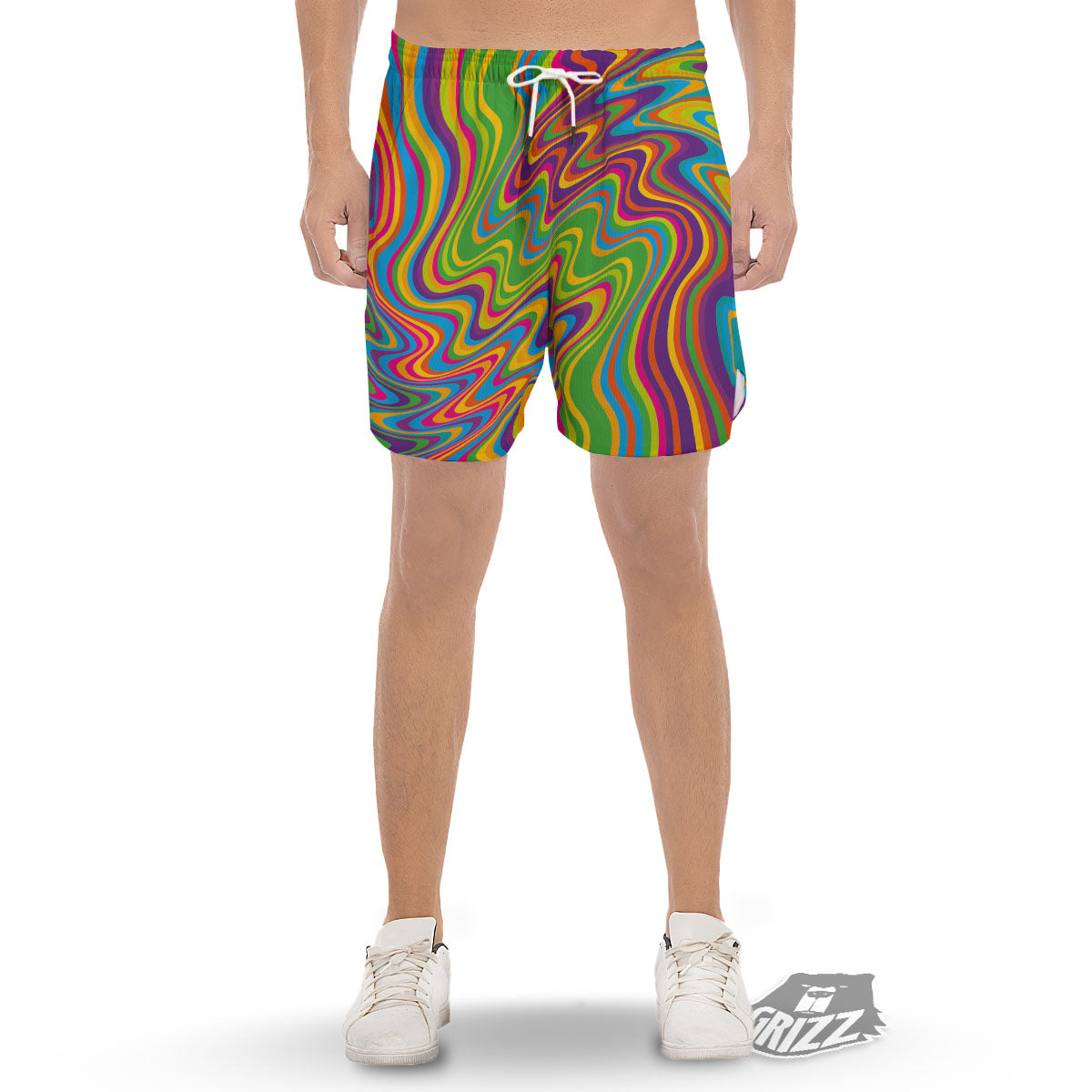 Psychedelic Rainbow Print Pattern Men's Gym Shorts-grizzshop