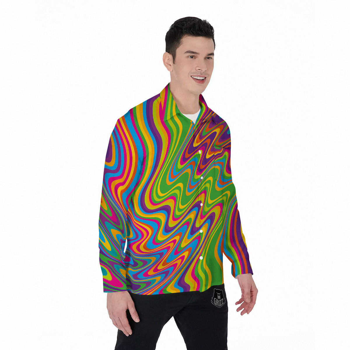 Psychedelic Rainbow Print Pattern Men's Long Sleeve Shirts-grizzshop