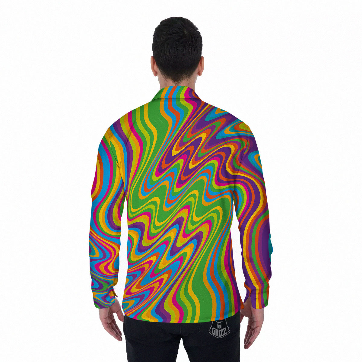 Psychedelic Rainbow Print Pattern Men's Long Sleeve Shirts-grizzshop