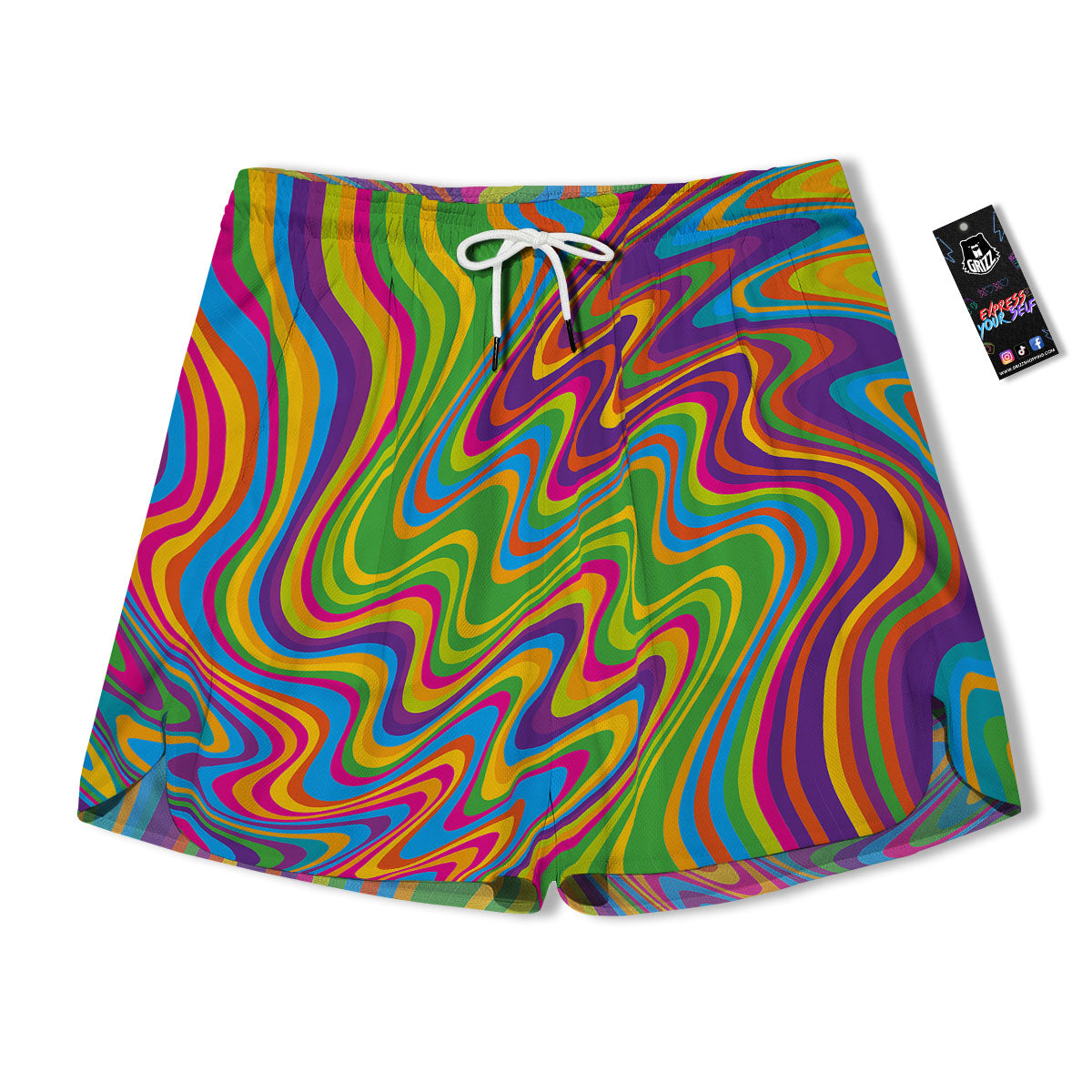 Psychedelic Rainbow Print Pattern Men's Running Shorts-grizzshop