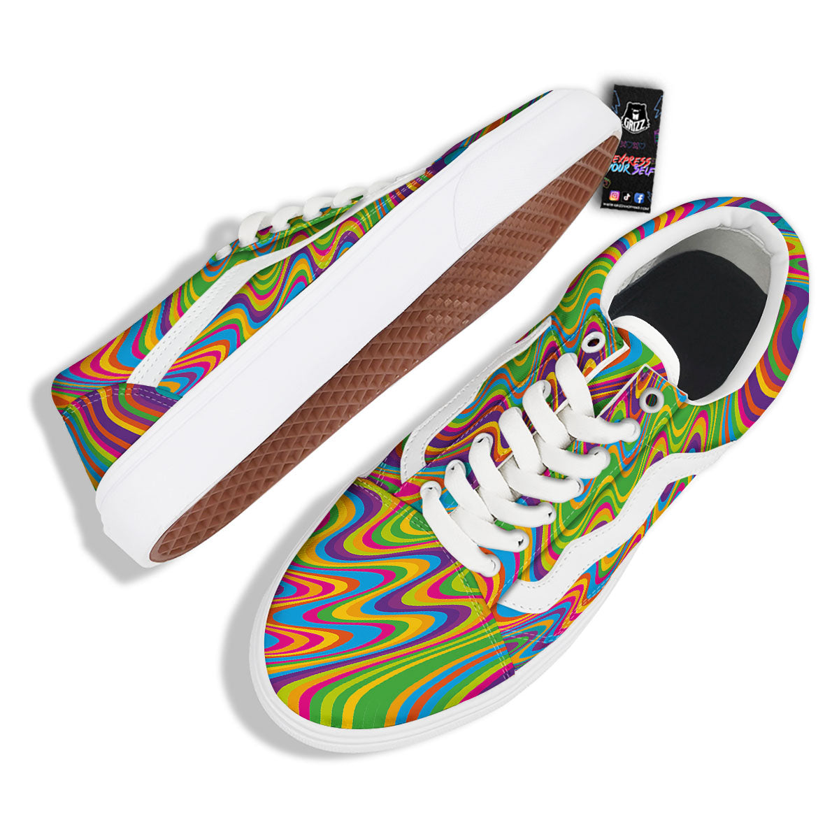 Psychedelic Rainbow Print Pattern Skate Shoes-grizzshop