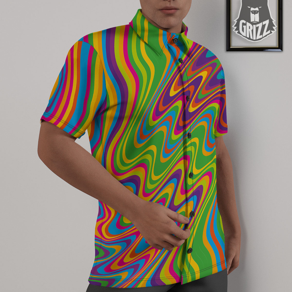Psychedelic Rainbow Print Pattern Untucked Shirts-grizzshop