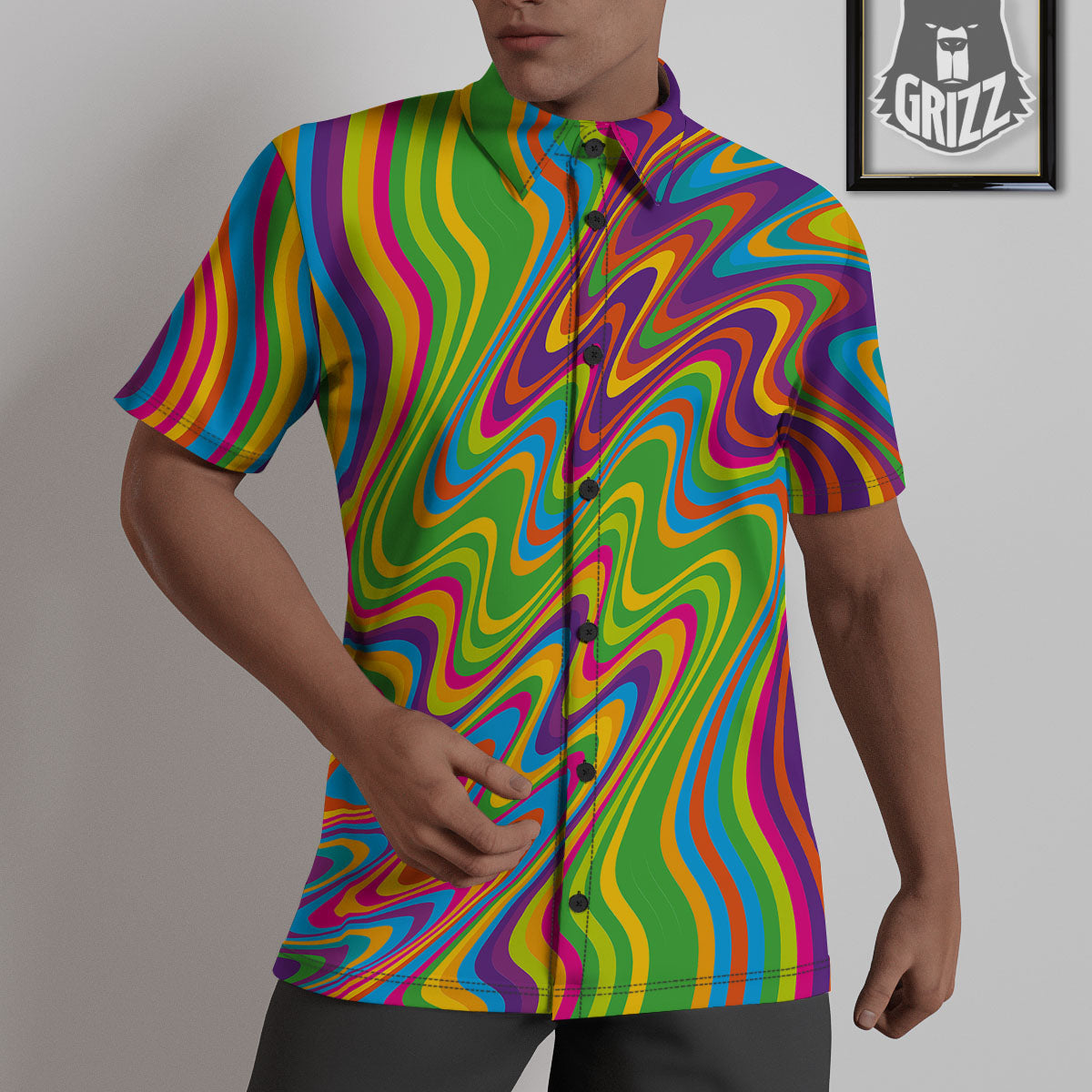Psychedelic Rainbow Print Pattern Untucked Shirts-grizzshop