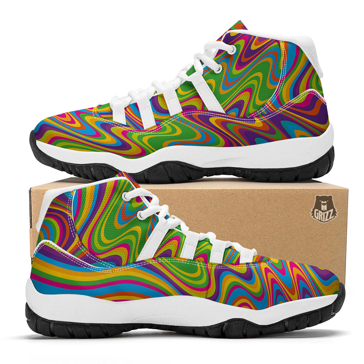 Psychedelic Rainbow Print Pattern White Bball Shoes-grizzshop