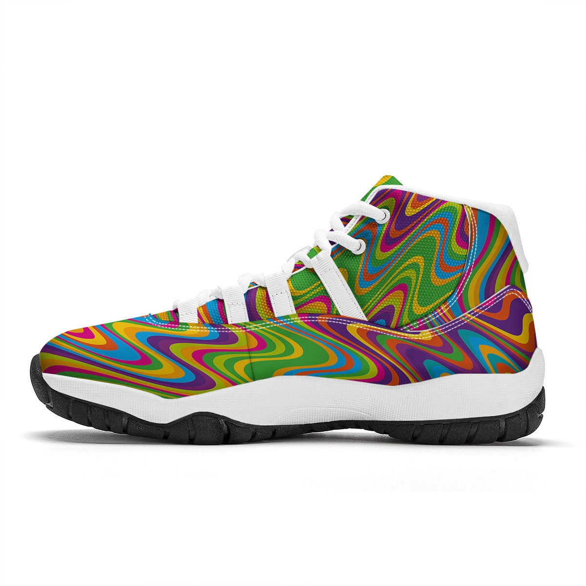 Psychedelic Rainbow Print Pattern White Bball Shoes-grizzshop