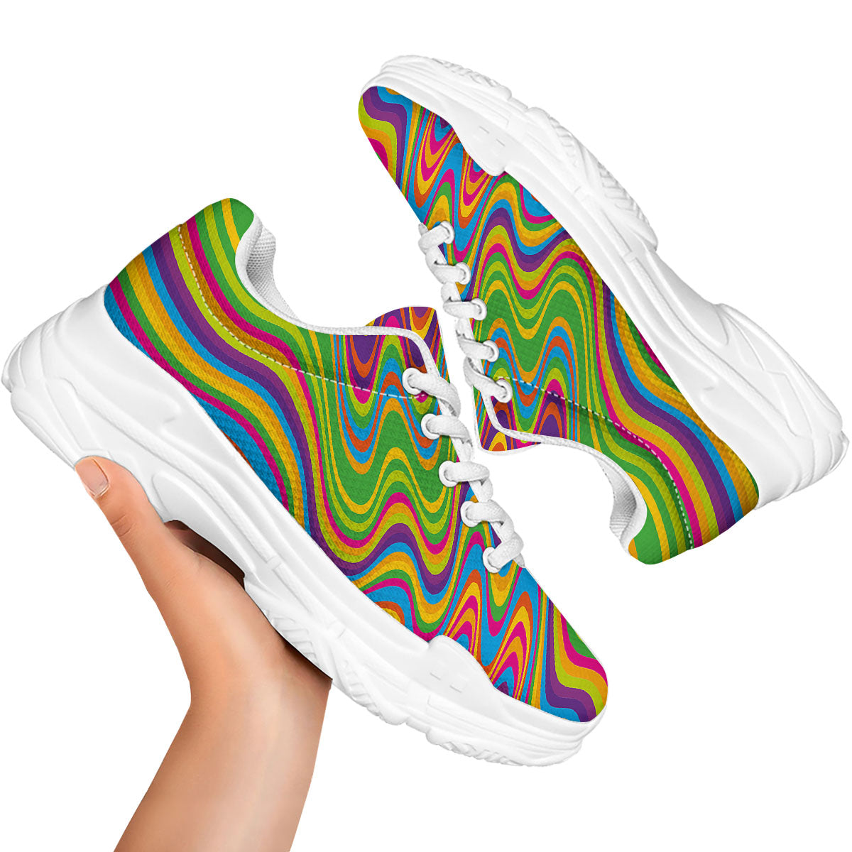 Psychedelic Rainbow Print Pattern White Chunky Shoes-grizzshop