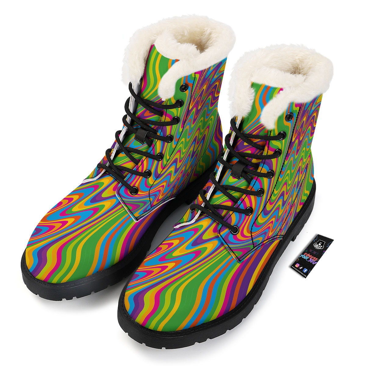 Psychedelic Rainbow Print Pattern Winter Boots-grizzshop