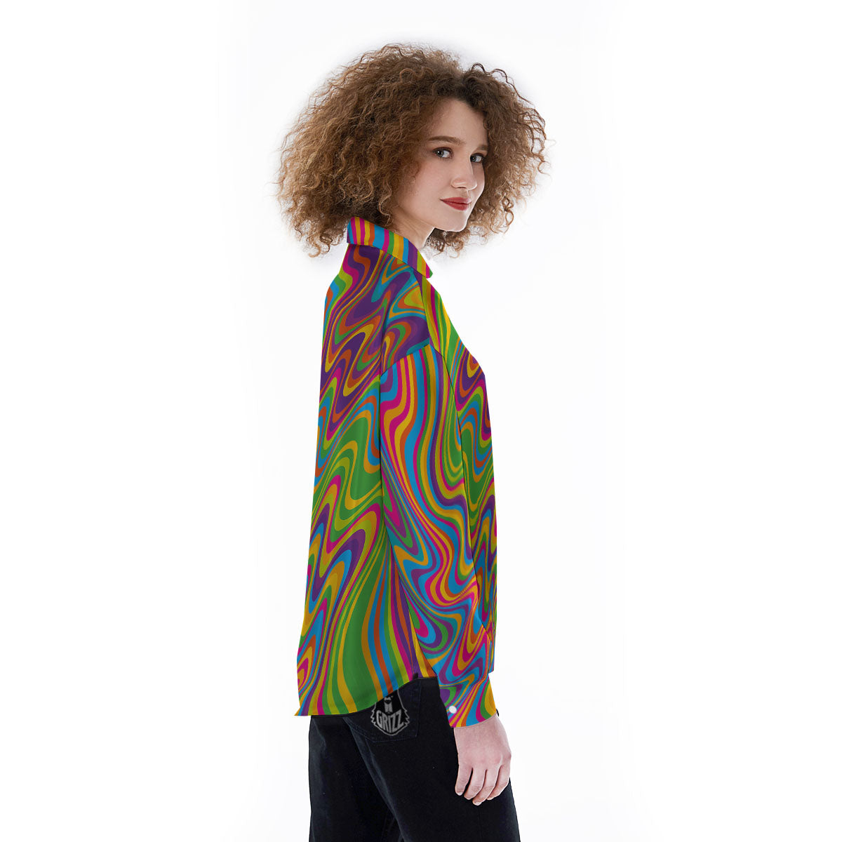 Psychedelic Rainbow Print Pattern Women's Long Sleeve Shirts-grizzshop
