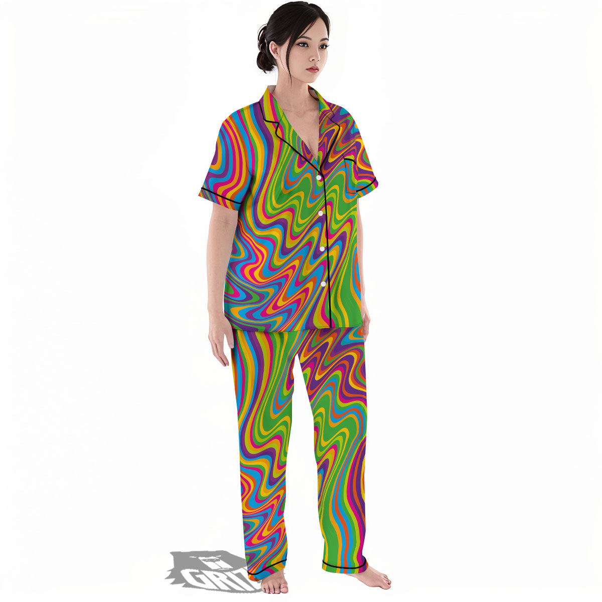 Psychedelic Rainbow Print Pattern Women's Pajamas Set-grizzshop