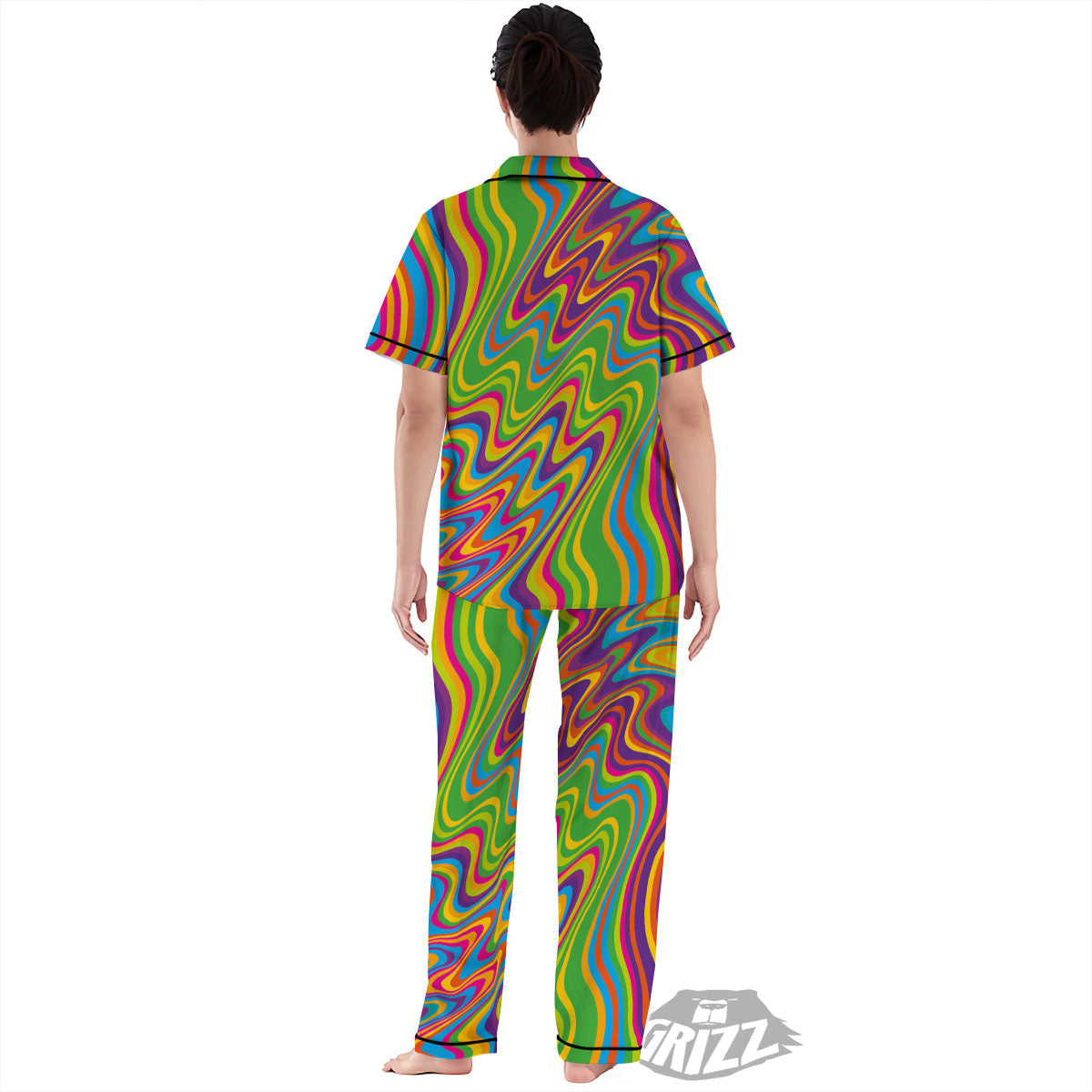 Psychedelic Rainbow Print Pattern Women's Pajamas Set-grizzshop