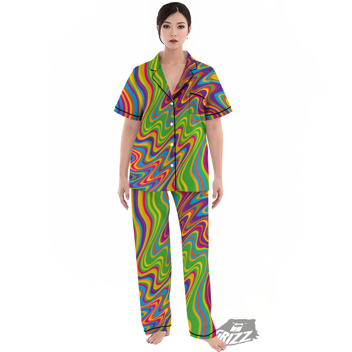 Psychedelic Rainbow Print Pattern Women's Pajamas Set-grizzshop